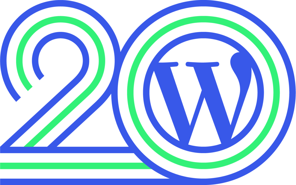 WordPress 20th anniversary logo blue and green version